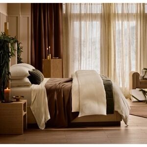 Boll & Branch Essential Bed Blanket Woven F/Q Deep Camel New 96x96 $249